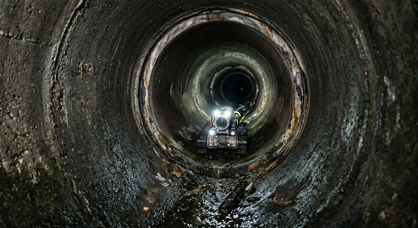 Robotic sewer camera inspecting pipe interior for Drain Snake Service in Vinings